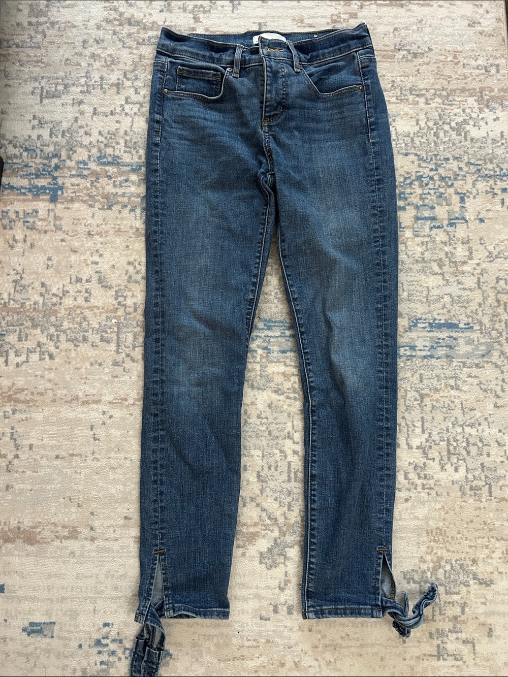 LOFT Dark Blue Skinny Jeans with Ankle Ties